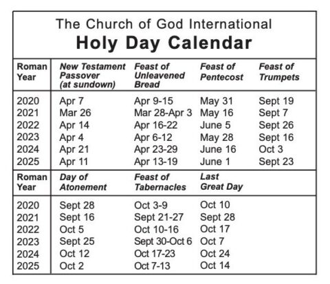 Holy Day Calendar Church of God International Canada