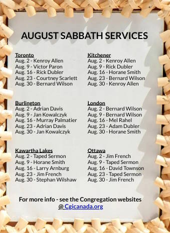 Weekly Sabbath Services Weekly Sabbath Services